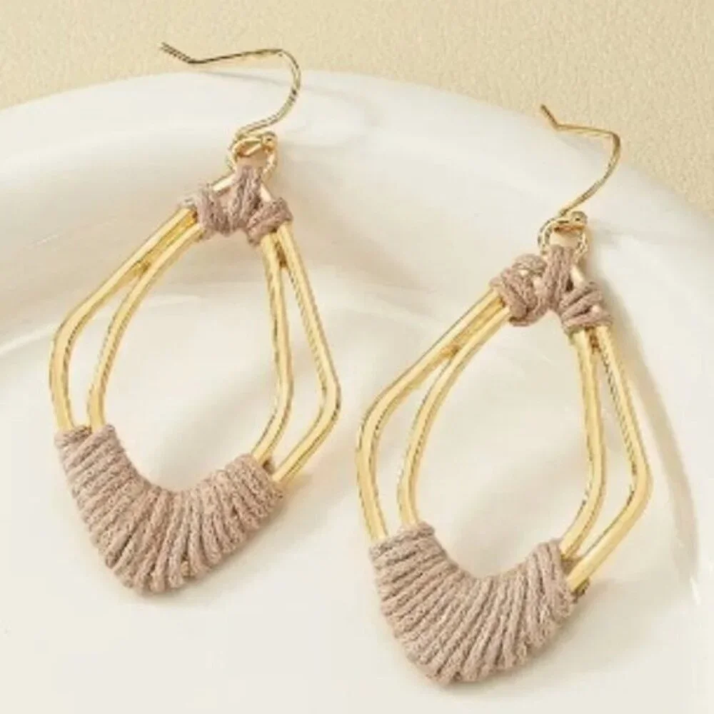 14k Gold Plated Yarn 3-Teardrop Hoop Earrings